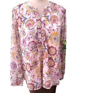 Coldwater Creek XS Floral Chiffon Blouse Sheer Boho Cottagecore Tunic Top Lined